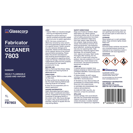 GLASSCORP SOLVENT 7803-1 LABEL