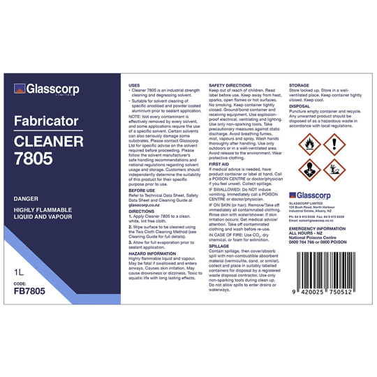 GLASSCORP SOLVENT 7805-1 LITRE LABEL