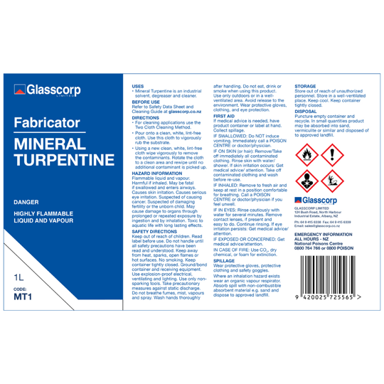 MINERAL TURPENTINE - 1 LITRE LABEL